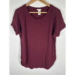 Matty M Shirt Womens Small Red Crew Neck Cuffed Short Sleeve Jersey Knit Top